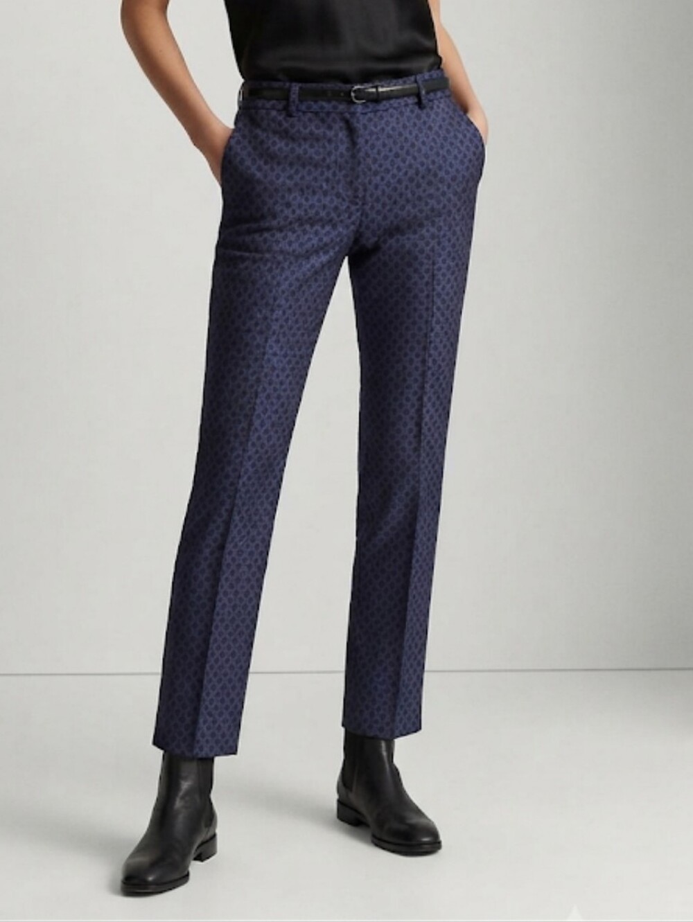 Mario Serrani Italy Navy & Black Diamond Jacquard Slim Ankle Pants Size 8
